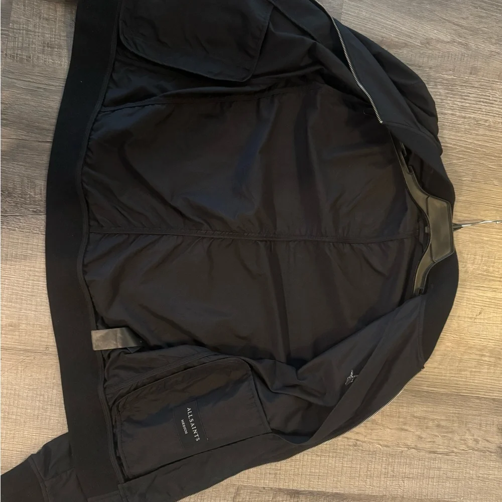 All Saints Black Lightweight Jacket with Stand-Up Collar and Silver Zipper - Picture 2 of 7